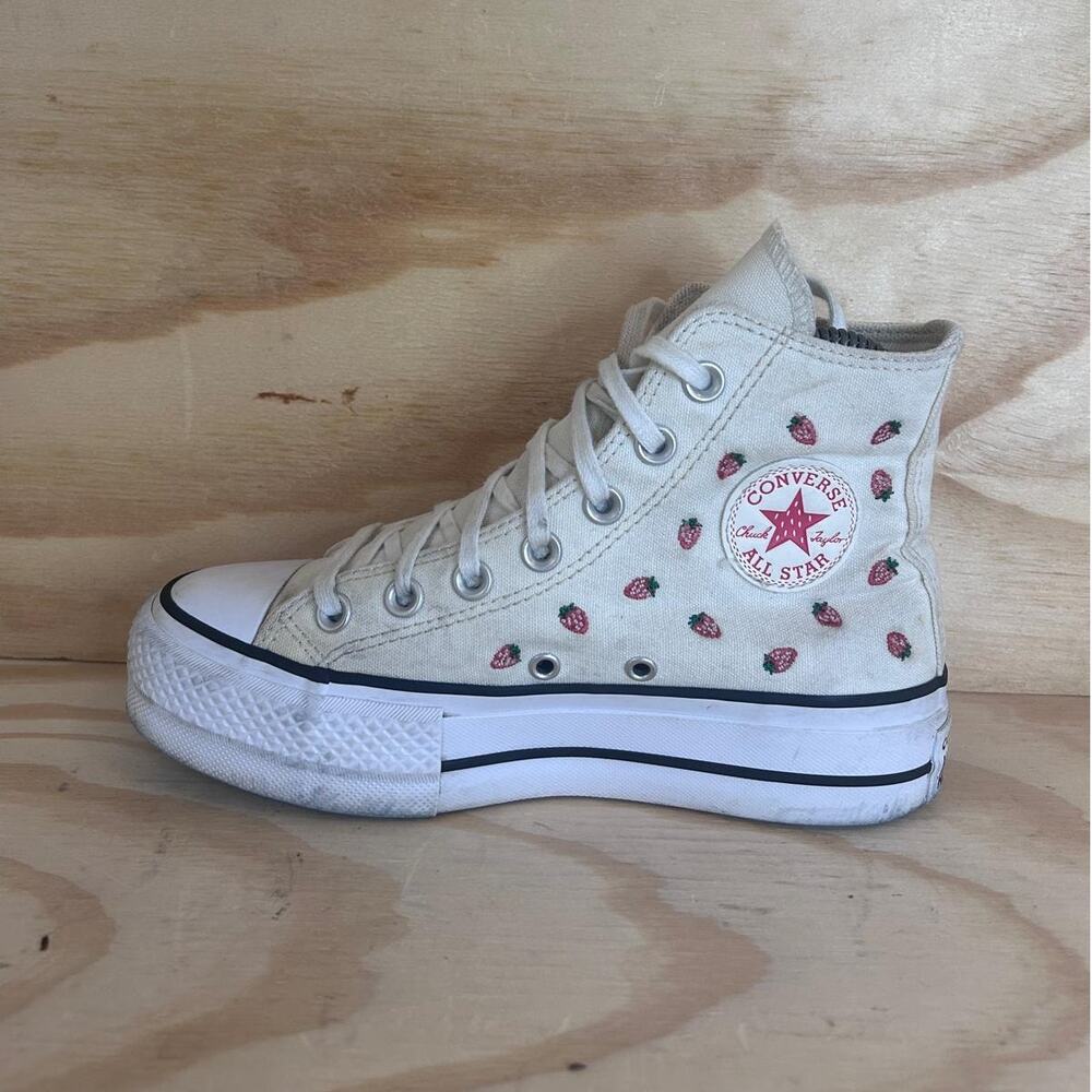 Converse AS CT Lift Platform Hi Strawberries Sneakers White/Red Womens 5 A14934C - Picture 5 of 10